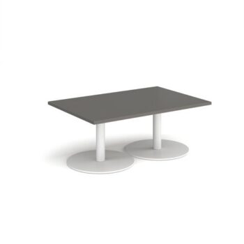 Monza rectangular coffee table with flat round white bases 1200mm x 800mm - Onyx Grey - MCR1200-WH-OG