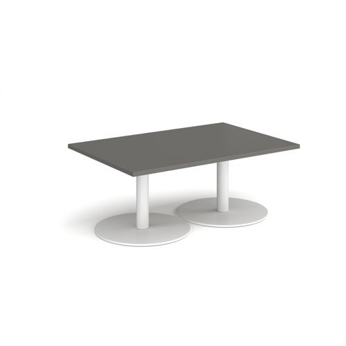 Monza rectangular coffee table with flat round white bases 1200mm x 800mm - Onyx Grey - MCR1200-WH-OG