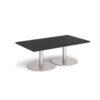 Monza rectangular coffee table with flat round brushed steel bases 1400mm x 800mm - Black - MCR1400-BS-BK