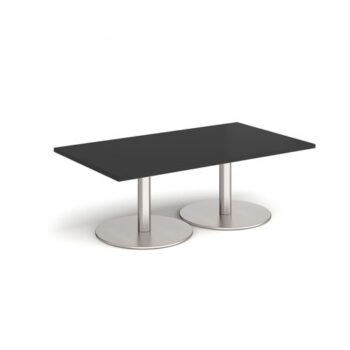 Monza rectangular coffee table with flat round brushed steel bases 1400mm x 800mm - Black - MCR1400-BS-BK