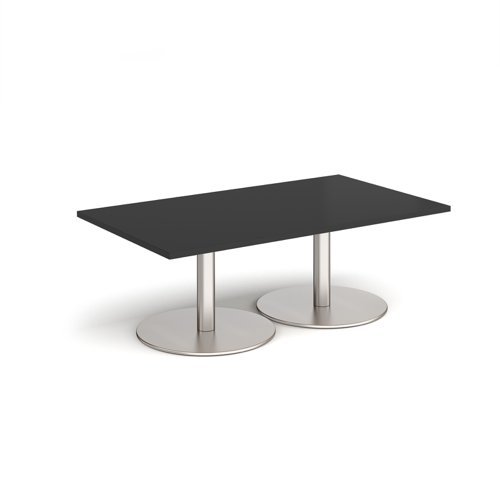 Monza rectangular coffee table with flat round brushed steel bases 1400mm x 800mm - Black - MCR1400-BS-BK