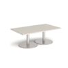 Monza rectangular coffee table with flat round brushed steel bases 1400mm x 800mm - Light Grey - MCR1400-BS-LG