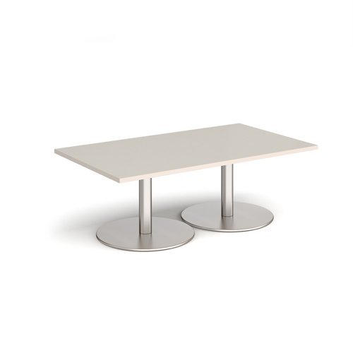 Monza rectangular coffee table with flat round brushed steel bases 1400mm x 800mm - Light Grey - MCR1400-BS-LG