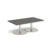 Monza rectangular coffee table with flat round brushed steel bases 1400mm x 800mm - Onyx Grey - MCR1400-BS-OG