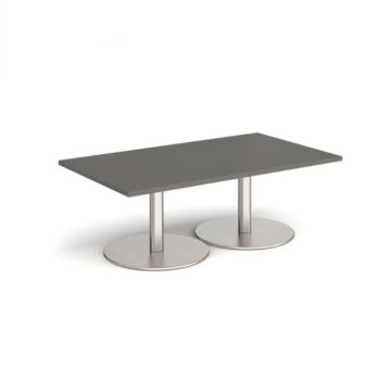 Monza rectangular coffee table with flat round brushed steel bases 1400mm x 800mm - Onyx Grey - MCR1400-BS-OG