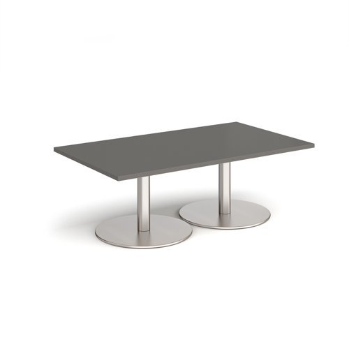 Monza rectangular coffee table with flat round brushed steel bases 1400mm x 800mm - Onyx Grey - MCR1400-BS-OG