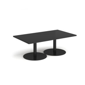 Monza rectangular coffee table with flat round black bases 1400mm x 800mm - Black - MCR1400-K-BK