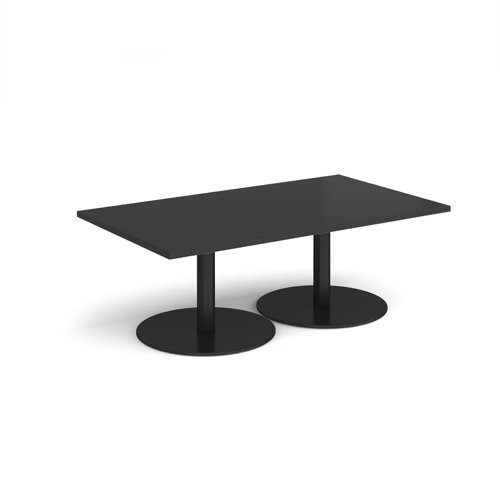 Monza rectangular coffee table with flat round black bases 1400mm x 800mm - Black - MCR1400-K-BK