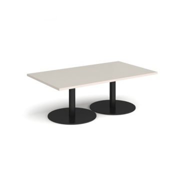 Monza rectangular coffee table with flat round black bases 1400mm x 800mm - Light Grey - MCR1400-K-LG