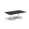 Monza rectangular coffee table with flat round white bases 1400mm x 800mm - Black - MCR1400-WH-BK