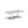 Monza rectangular coffee table with flat round white bases 1400mm x 800mm - Light Grey - MCR1400-WH-LG