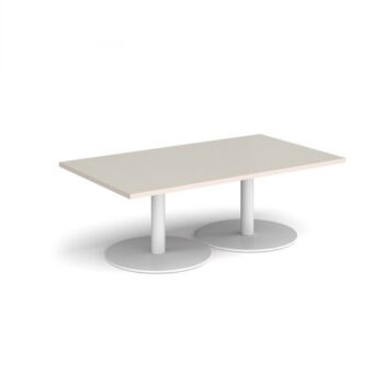 Monza rectangular coffee table with flat round white bases 1400mm x 800mm - Light Grey - MCR1400-WH-LG