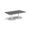 Monza rectangular coffee table with flat round white bases 1400mm x 800mm - Onyx Grey - MCR1400-WH-OG
