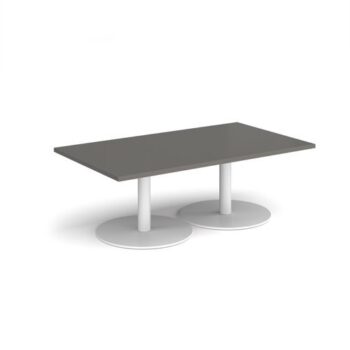 Monza rectangular coffee table with flat round white bases 1400mm x 800mm - Onyx Grey - MCR1400-WH-OG