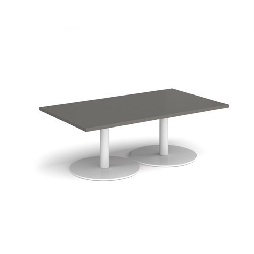 Monza rectangular coffee table with flat round white bases 1400mm x 800mm - Onyx Grey - MCR1400-WH-OG