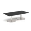 Monza rectangular coffee table with flat round brushed steel bases 1600mm x 800mm - Black - MCR1600-BS-BK