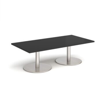 Monza rectangular coffee table with flat round brushed steel bases 1600mm x 800mm - Black - MCR1600-BS-BK