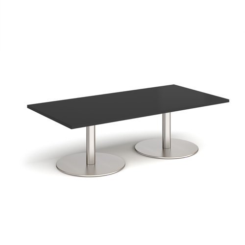 Monza rectangular coffee table with flat round brushed steel bases 1600mm x 800mm - Black - MCR1600-BS-BK