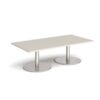 Monza rectangular coffee table with flat round brushed steel bases 1600mm x 800mm - Light Grey - MCR1600-BS-LG
