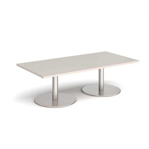 Monza rectangular coffee table with flat round brushed steel bases 1600mm x 800mm - Light Grey - MCR1600-BS-LG