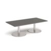 Monza rectangular coffee table with flat round brushed steel bases 1600mm x 800mm - Onyx Grey - MCR1600-BS-OG