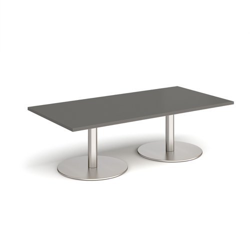 Monza rectangular coffee table with flat round brushed steel bases 1600mm x 800mm - Onyx Grey - MCR1600-BS-OG