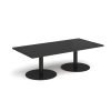 Monza rectangular coffee table with flat round black bases 1600mm x 800mm - Black - MCR1600-K-BK
