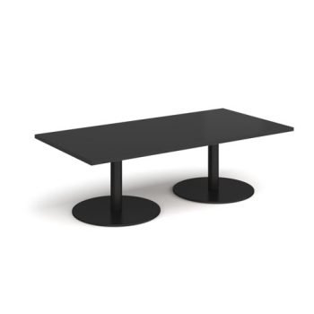 Monza rectangular coffee table with flat round black bases 1600mm x 800mm - Black - MCR1600-K-BK