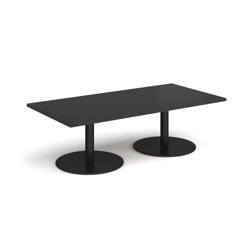 Monza rectangular coffee table with flat round black bases 1600mm x 800mm - Black - MCR1600-K-BK