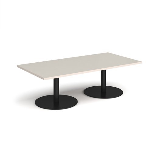 Monza rectangular coffee table with flat round black bases 1600mm x 800mm - Light Grey - MCR1600-K-LG