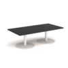 Monza rectangular coffee table with flat round white bases 1600mm x 800mm - Black - MCR1600-WH-BK