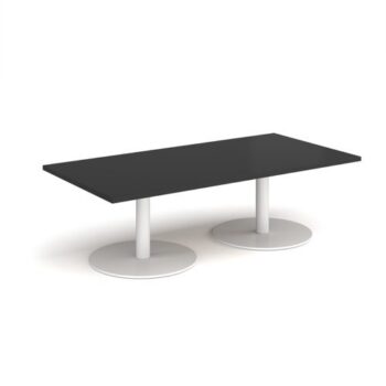 Monza rectangular coffee table with flat round white bases 1600mm x 800mm - Black - MCR1600-WH-BK