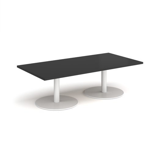 Monza rectangular coffee table with flat round white bases 1600mm x 800mm - Black - MCR1600-WH-BK