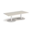 Monza rectangular coffee table with flat round white bases 1600mm x 800mm - Light Grey - MCR1600-WH-LG