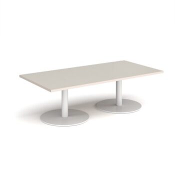 Monza rectangular coffee table with flat round white bases 1600mm x 800mm - Light Grey - MCR1600-WH-LG