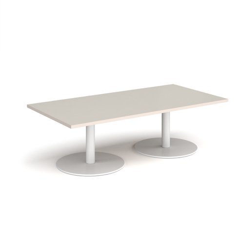 Monza rectangular coffee table with flat round white bases 1600mm x 800mm - Light Grey - MCR1600-WH-LG