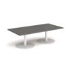Monza rectangular coffee table with flat round white bases 1600mm x 800mm - Onyx Grey - MCR1600-WH-OG
