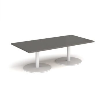 Monza rectangular coffee table with flat round white bases 1600mm x 800mm - Onyx Grey - MCR1600-WH-OG