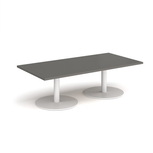 Monza rectangular coffee table with flat round white bases 1600mm x 800mm - Onyx Grey - MCR1600-WH-OG