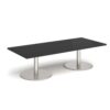 Monza rectangular coffee table with flat round brushed steel bases 1800mm x 800mm - Black - MCR1800-BS-BK