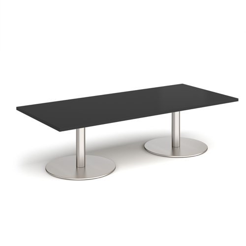 Monza rectangular coffee table with flat round brushed steel bases 1800mm x 800mm - Black - MCR1800-BS-BK