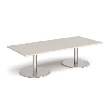 Monza rectangular coffee table with flat round brushed steel bases 1800mm x 800mm - Light Grey - MCR1800-BS-LG