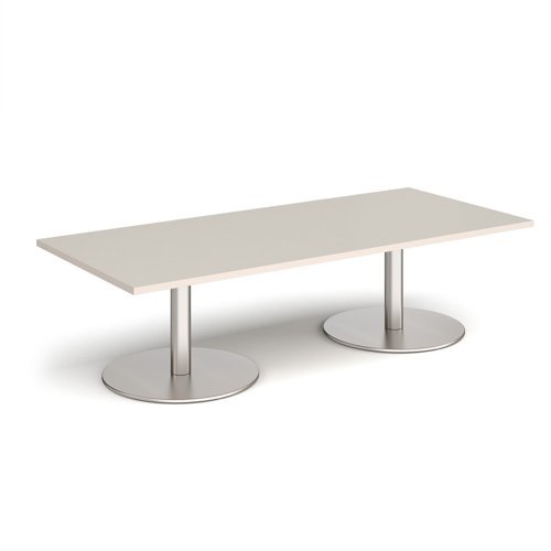 Monza rectangular coffee table with flat round brushed steel bases 1800mm x 800mm - Light Grey - MCR1800-BS-LG