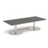 Monza rectangular coffee table with flat round brushed steel bases 1800mm x 800mm - Onyx Grey - MCR1800-BS-OG