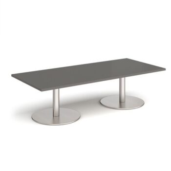 Monza rectangular coffee table with flat round brushed steel bases 1800mm x 800mm - Onyx Grey - MCR1800-BS-OG