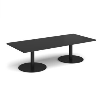 Monza rectangular coffee table with flat round black bases 1800mm x 800mm - Black - MCR1800-K-BK