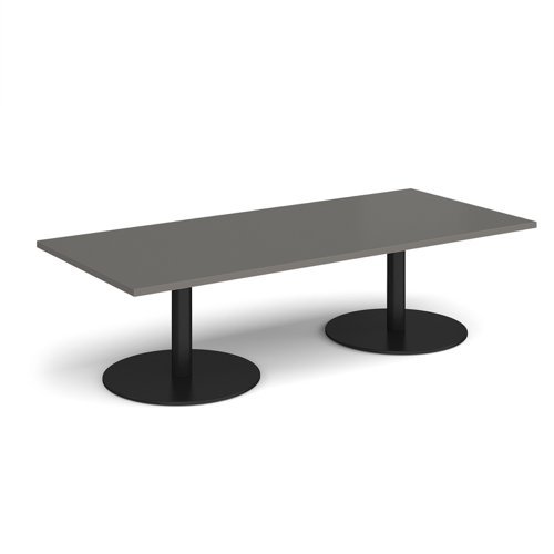 Monza rectangular coffee table with flat round black bases 1800mm x 800mm - Onyx Grey - MCR1800-K-OG