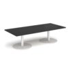 Monza rectangular coffee table with flat round white bases 1800mm x 800mm - Black - MCR1800-WH-BK