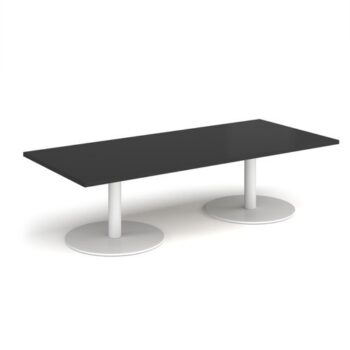 Monza rectangular coffee table with flat round white bases 1800mm x 800mm - Black - MCR1800-WH-BK
