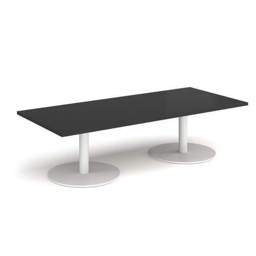 Monza rectangular coffee table with flat round white bases 1800mm x 800mm - Black - MCR1800-WH-BK